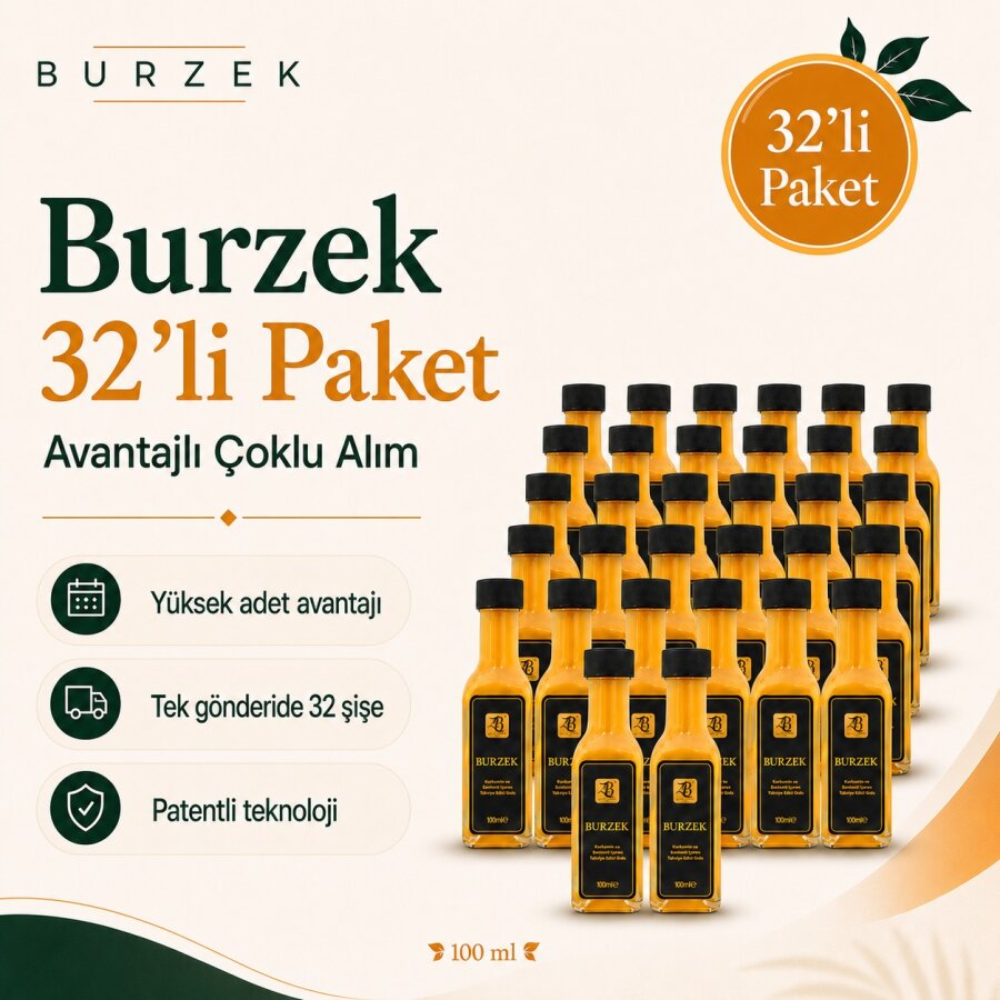BURZEK - Kurkumin ve Bentonit Kili İçeren Takviye Edici Gıda 100 ml 32'li Paket - 1