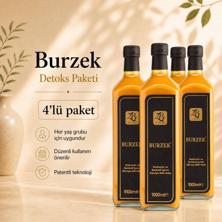 BURZEK - Kurkumin ve Bentonit Kili İçeren Takviye Edici Gıda 1000 ml 4'lü Paket - ZB SAĞLIKLI YAŞAM