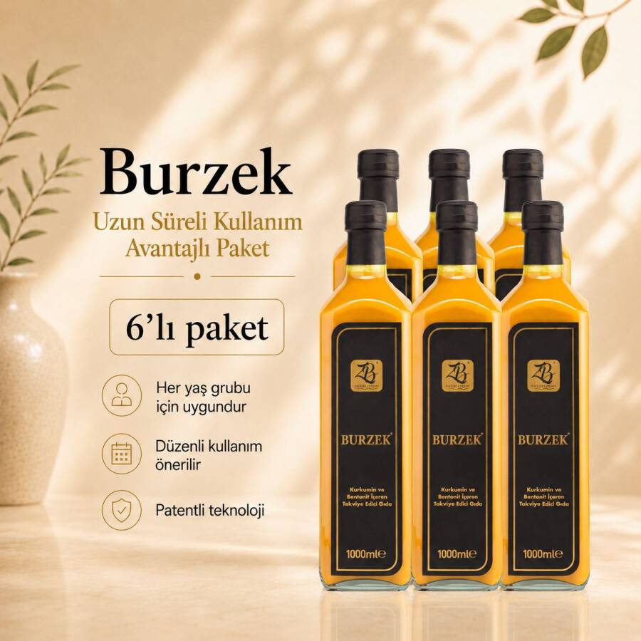 BURZEK - Kurkumin ve Bentonit Kili İçeren Takviye Edici Gıda 1000 ml 6'lı Paket - ZB SAĞLIKLI YAŞAM