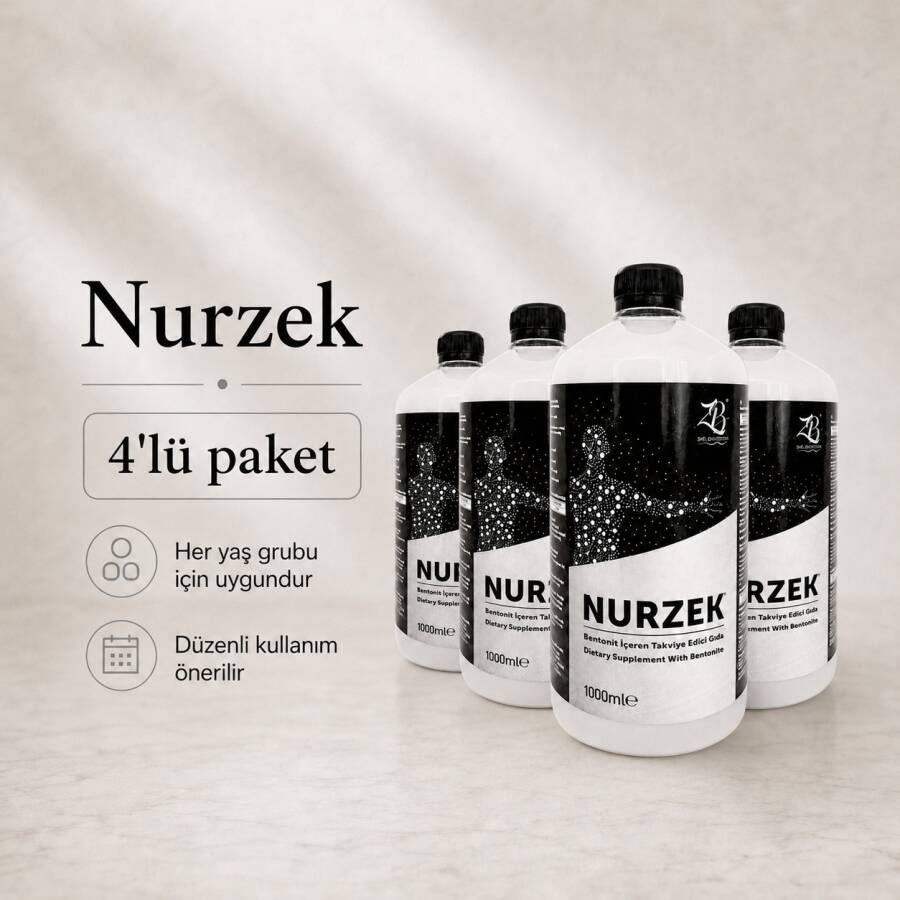 NURZEK - Bentonit Kili İçeren Takviye Edici Gıda 1000 ml 4'lü Paket - ZB VITA SANA